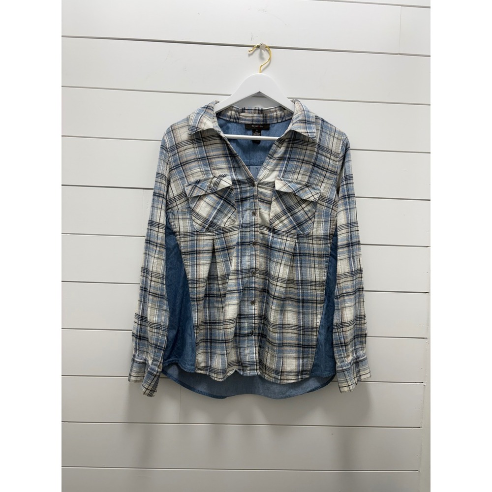 Style & Co Women's Flannel Plaid Sz M Button-Up LS Collared Shirt Back Panel